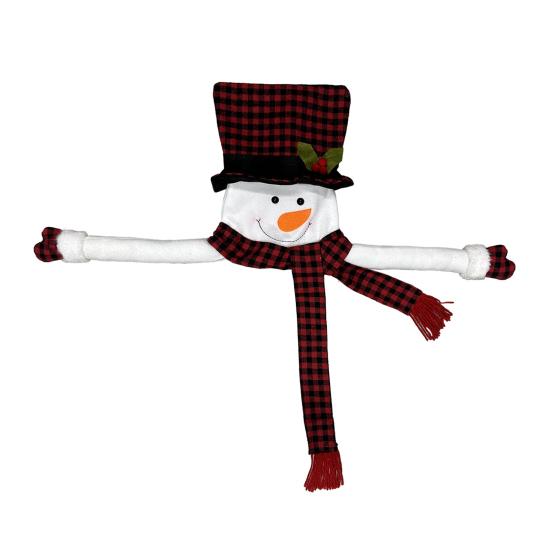 Christmas Snowman Tree Topper Large Plush Snowman Treetop Hugger with Red Black Plaid Top Hat Scarf Xmas Tree Ornament
