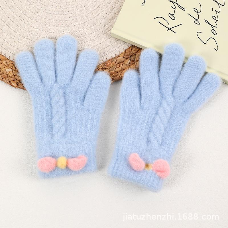 New Embroidered Gloves Female Cute Cartoon Smiley Face Bear Autumn and Winter Warm and Cold-proof Men's and Women's Needles