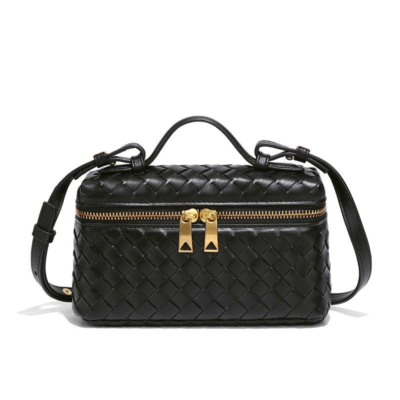 

Braided Leather Fancy One Shoulder Box Bag Black
