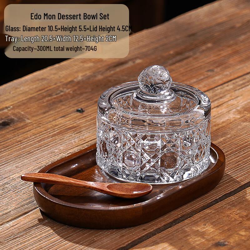 Minimalist Glass Dessert Bowl Set with Spoon and Tray 1 Set