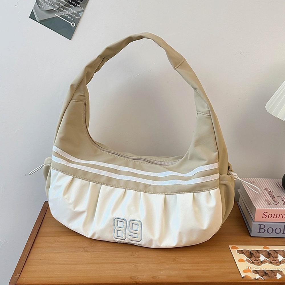 Oxford Cloth Stripe Underarm Bag Retro Sports Handbag Versatile Half Moon Bags  Women