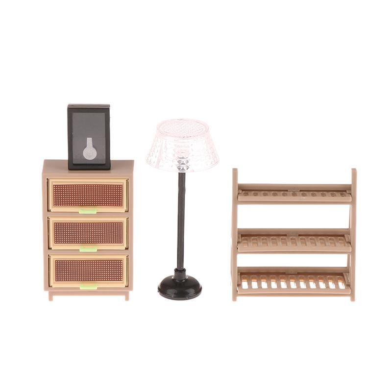 1/12 Dollhouse Shoe Cabinet Bookshelf Floor Lamp Wall Clock Dollhouse Living Room Furniture Decoration Dolls House Accessories