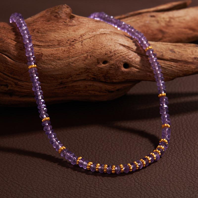French Original Handmade String S925 Sterling Silver Natural Amethyst Colored Treasure Necklace Women'S Fashion Temperament Collarbone Chain