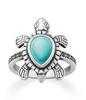 Hot Sale Vintage Ancient Silver Color Carved Green Lovely Sea Turtle Animal Female Ring for Women Party  Accessories