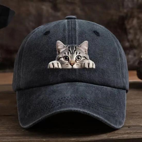 Baseball Hat Cat Printed Adjustable Washed Cotton Baseball Cap Retro