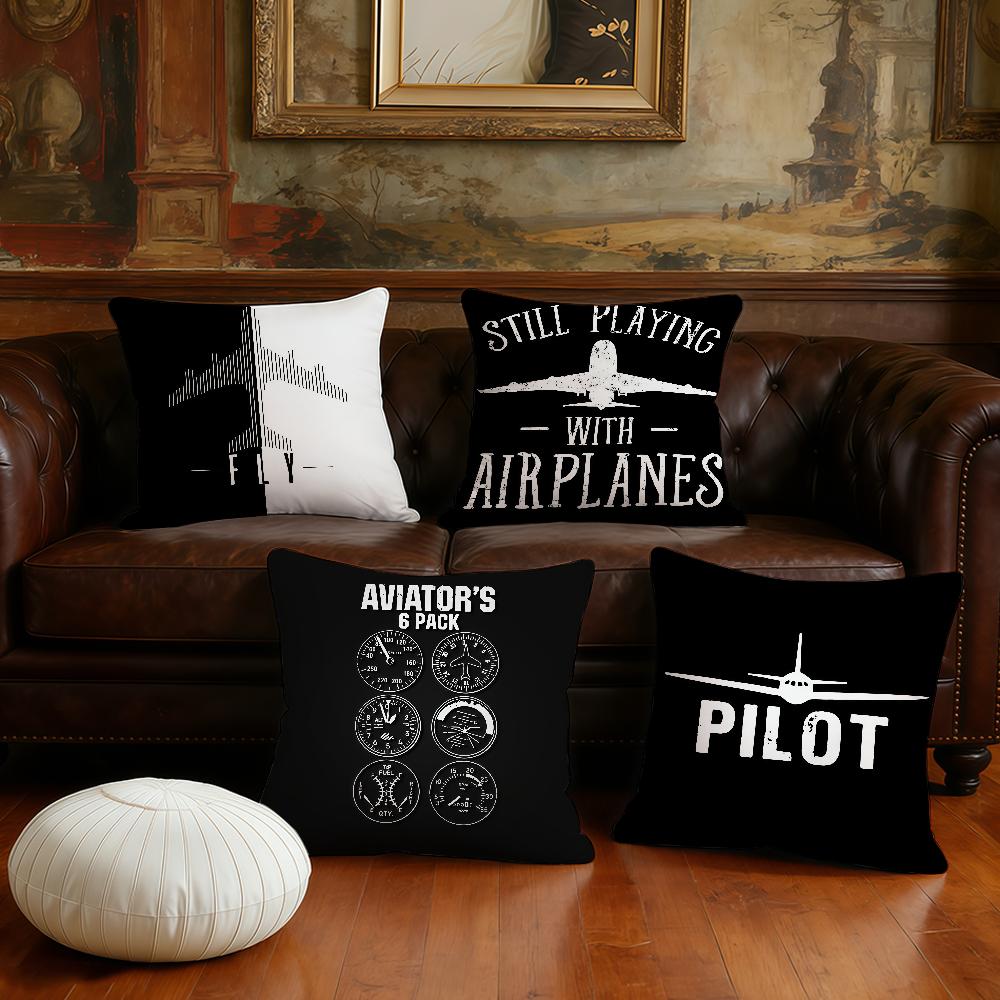 Aircraft Pilot Print Black Cushion Cover Printed Pillow Unique Home Decor Sofa Cushion Cover Home Decoration