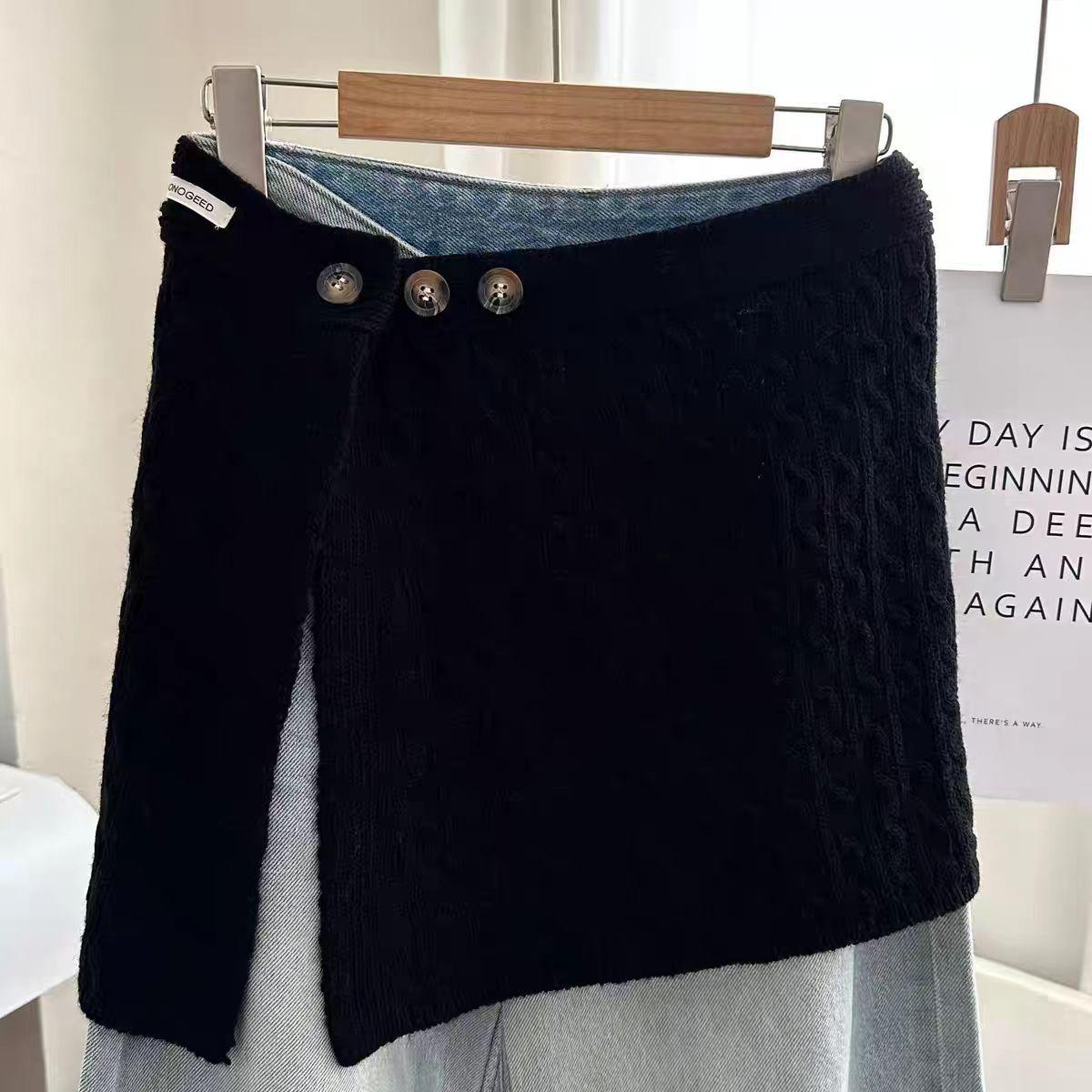 Dongdaemun Knit Wool Hip Cover: Versatile Waist-Tied Buckle Layer for Fashion Layering One Size