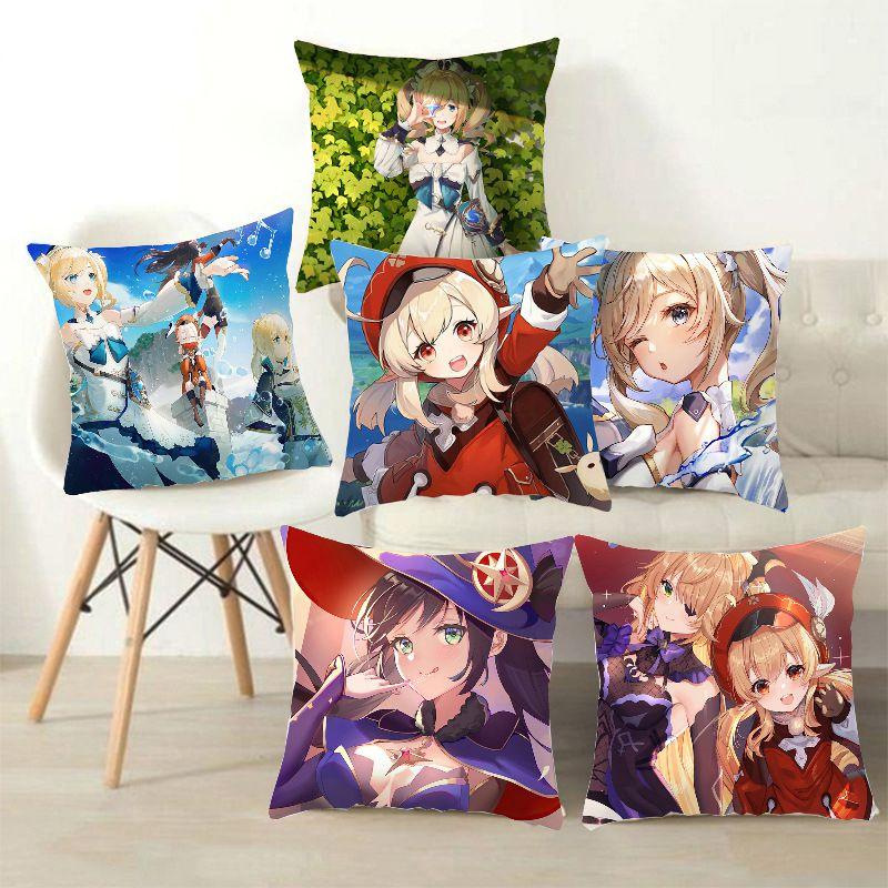 Genshin Impact Cushion Cover Back Support Pillow Case Soft Sofa Decoration 18in