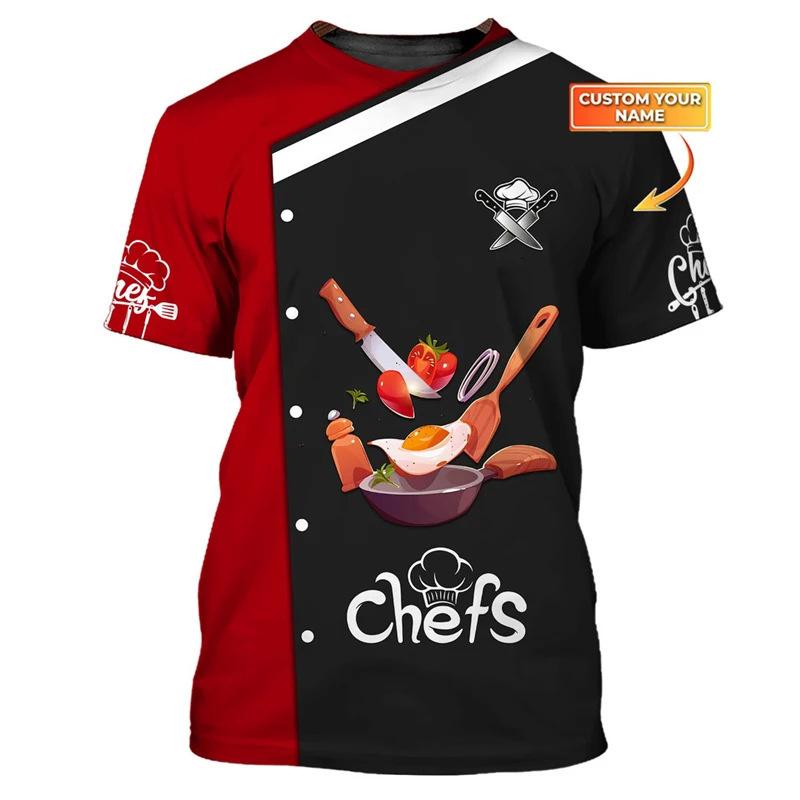 Chef Workwear 3D Printed Cooking Graphic T Shirts Chef Uniform Short Sleeved Harajuku Chef Fashionable Round Neck Top for Men