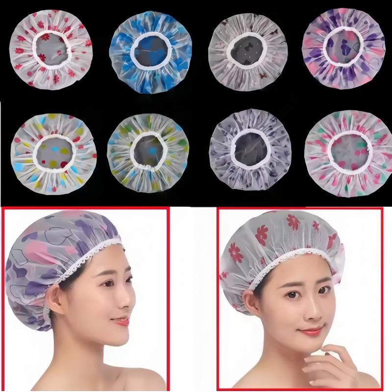 5pcs Waterproof Shower Cap WOMEN'S Household Bathing Anti-oil Smoke Hair Care Shower Cap Dry Hair Cap