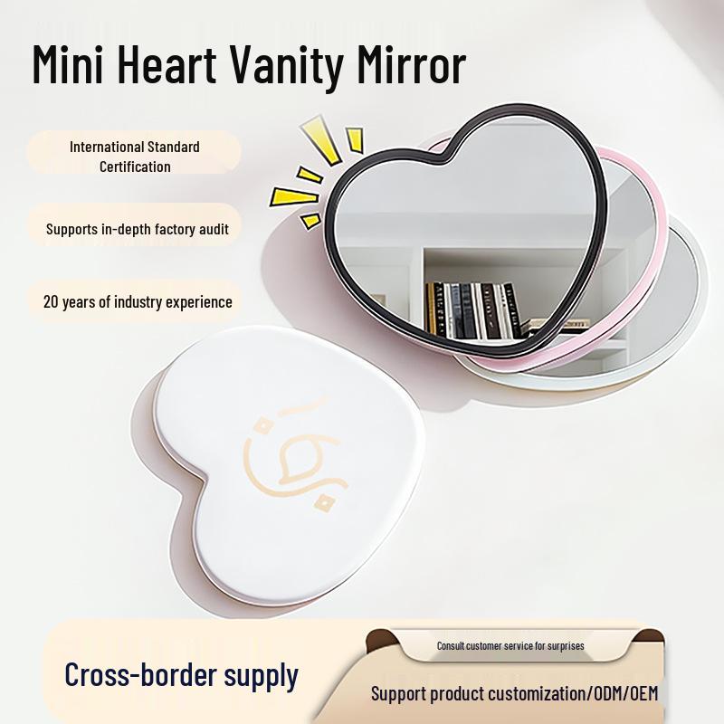 Minimalist Heart-Shaped Pocket Vanity Mirror - Portable Handheld Makeup Mirror for Dorm and Travel