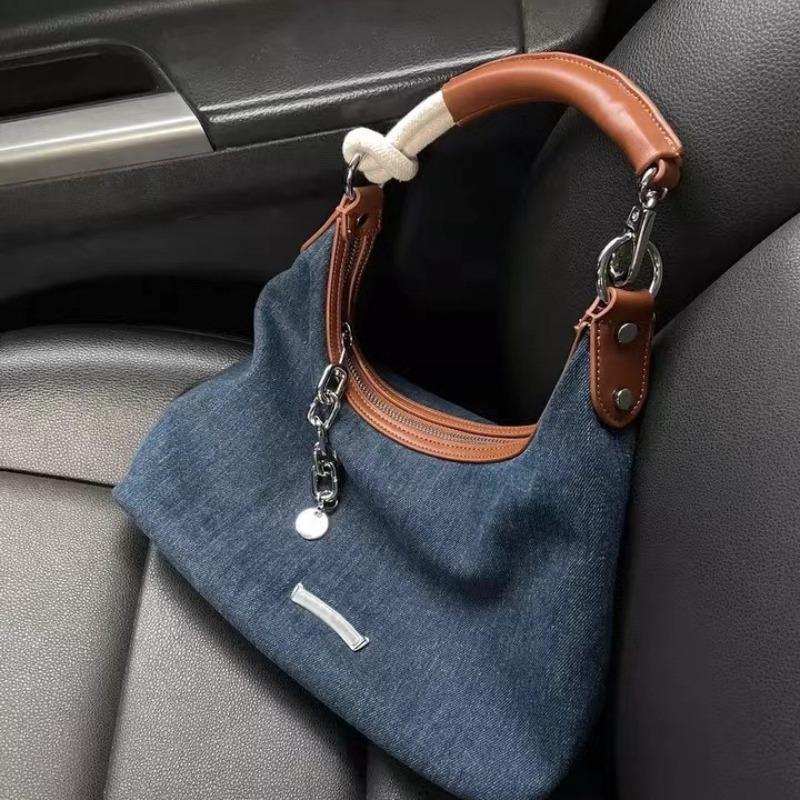 Niche design denim underarm bag women, new large-capacity tote bag fashionable shoulder bucket bag