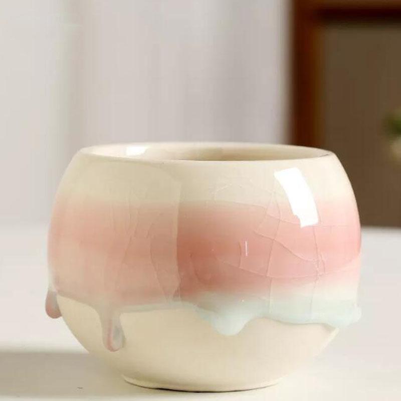 Ice Crack Glazed Succulent Planter Gradient Ceramic Flower Pot with Flowing Glaze Breathable Home Garden Decor