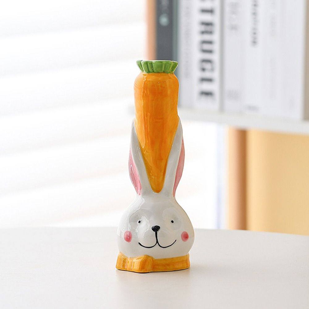 Rabbit Carrot Shape Flower Bottle Handmade Green Plants Pot Rabbit Ceramic Vase Desktop Decor