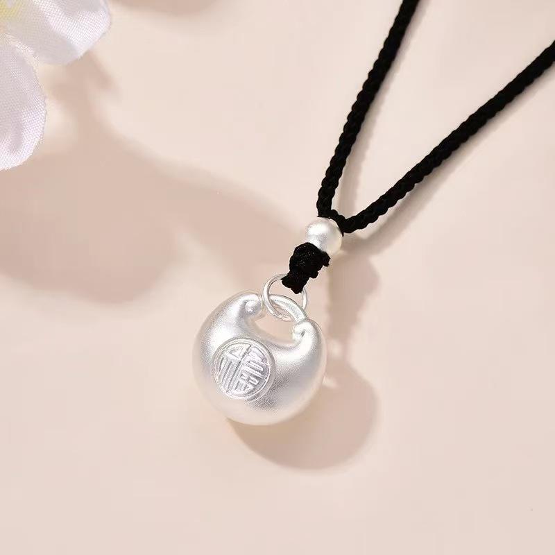 999 Pure Sterling Silver 3D Fu Character Necklace with Ingot Pendant for Couples
