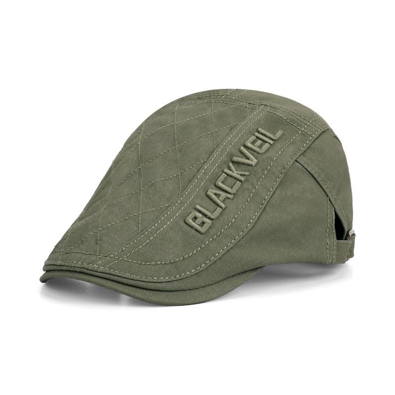 Casual Cotton Beret With Letter Embroidery Design For Summer Outdoor Sports And Travel ArmyGreen