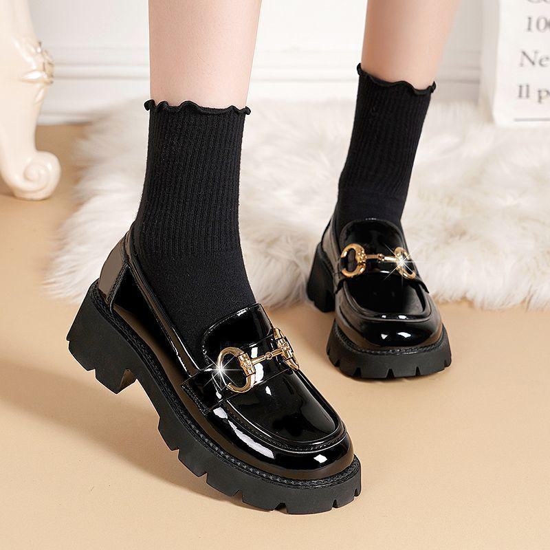 

Women s Spring & Autumn 2024 Black Leather Loafers, British Style, Soft Thick Sole