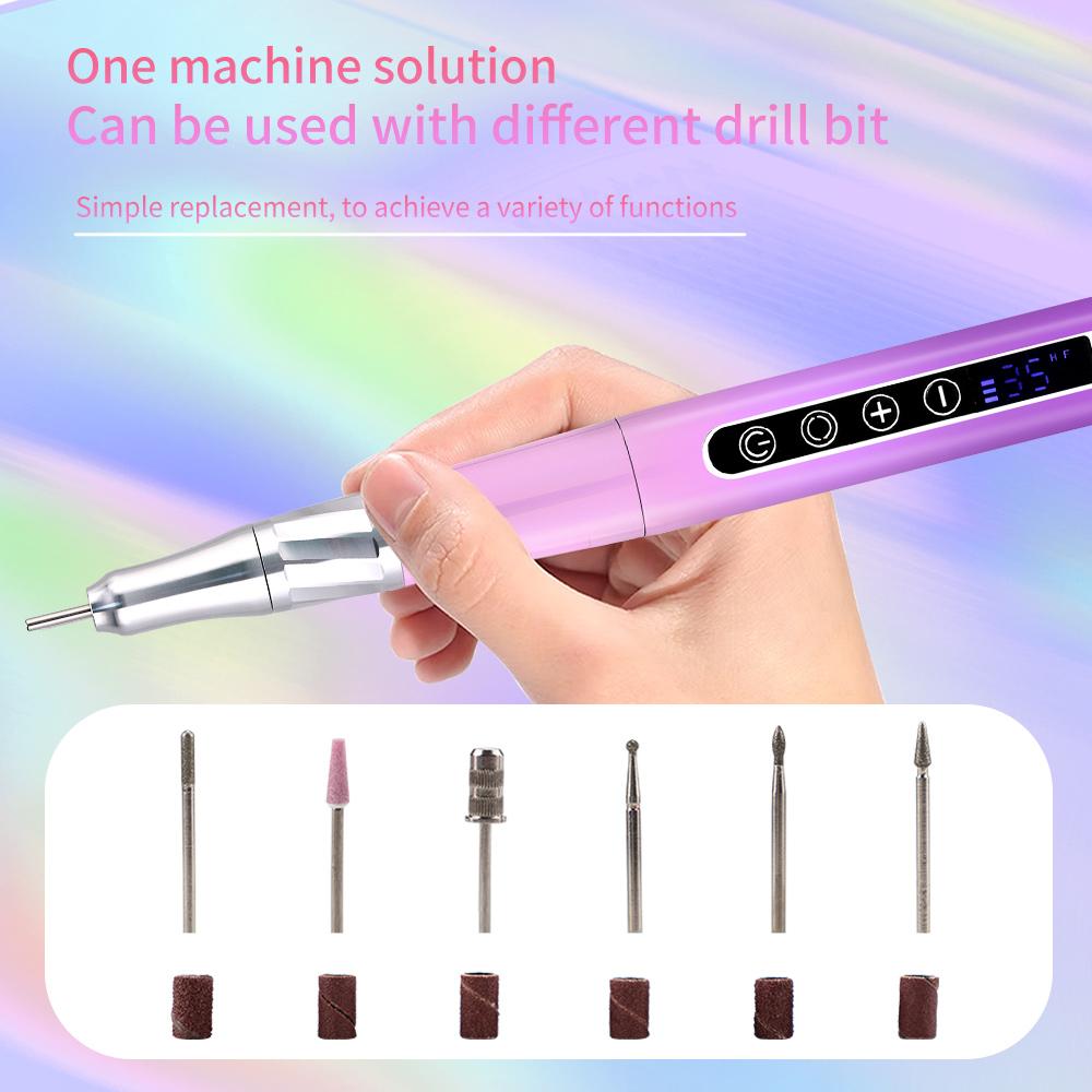 85W Motor Bürstenloser Nagelfräser Leichte Stiftform Nagelbohren 35K Wiederaufladbar E-File 35000 U/min Tragbare Ladestation