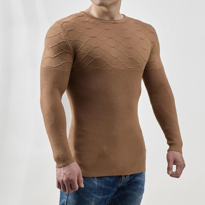 

Мужской осенне-зимний мужской вязаный свитер с круглым вырезом, пуловер с длинным рукавом, мужской узкий вязаный свитер XXXL темно-коричневого