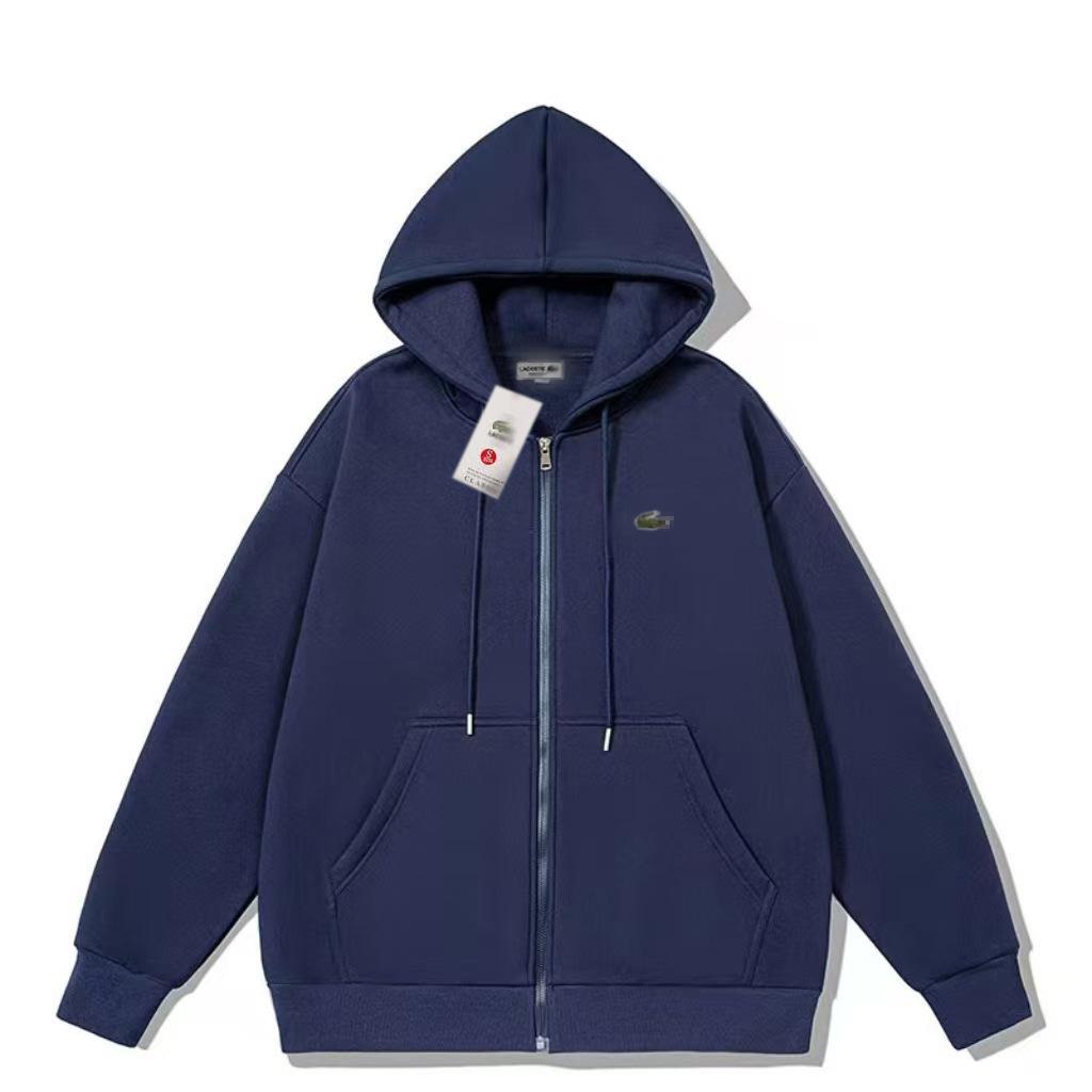 Men's Autumn/Winter Embroidered Crocodile Hoodie - New Style Loose Fit Zip-Up Cardigan with Hood, Long Sleeves, and Plain Color Design.