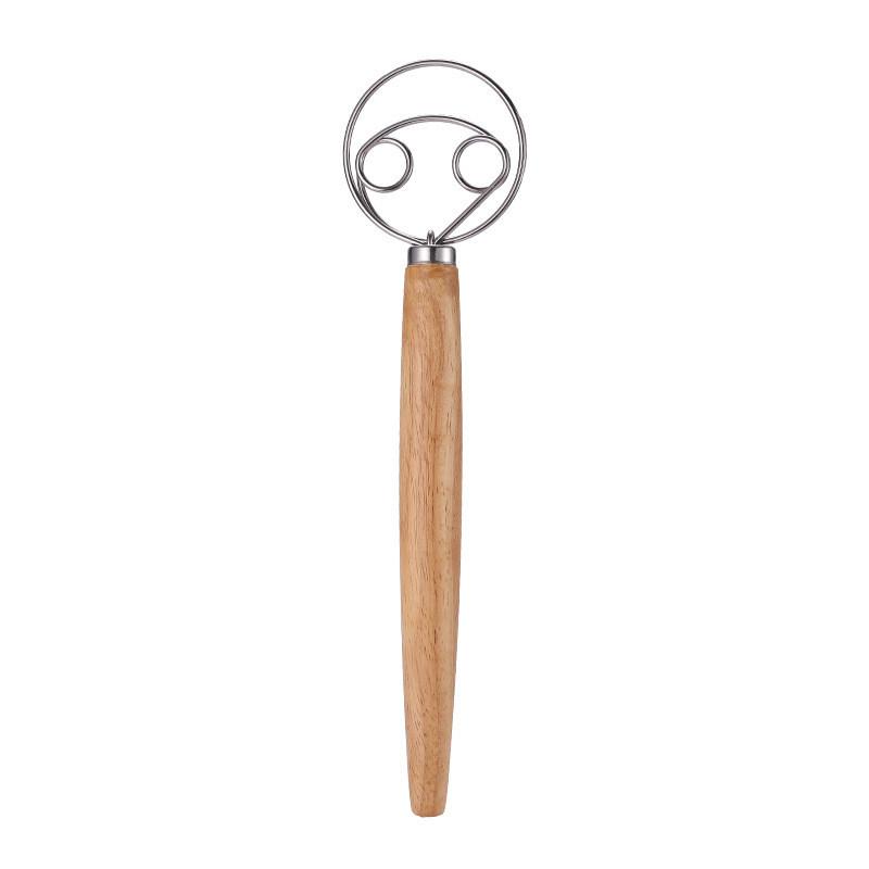 Modern Simple Wooden Egg Beater With Stainless Steel Mixing Rod For Kitchen Daily Use