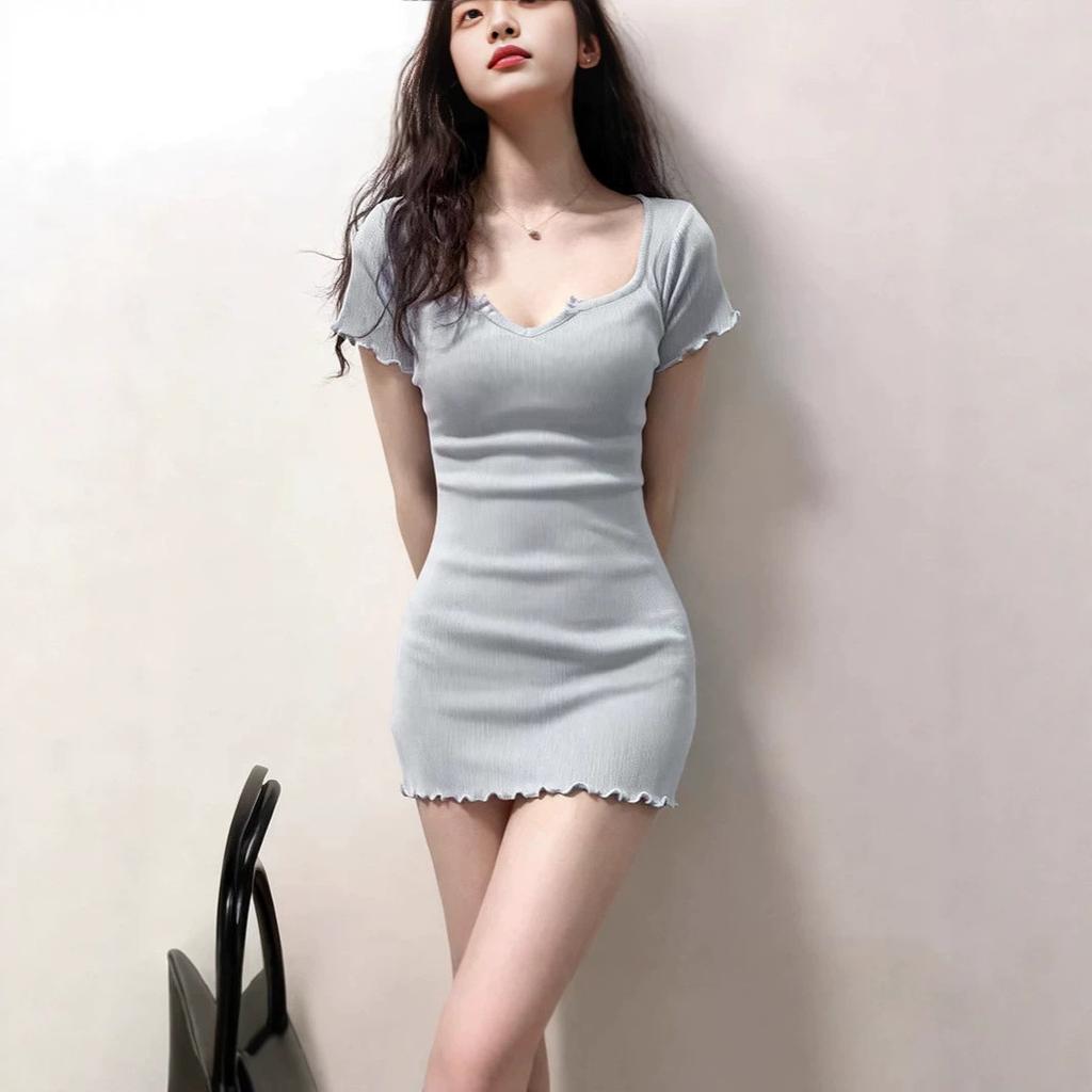 Ins Sexy Babes U-neck Slim-fitting and Thin Bottoming Dress Short Skirt Korean Version Pure Desire Hip-wrapped Short Skirt Women's Wholesale