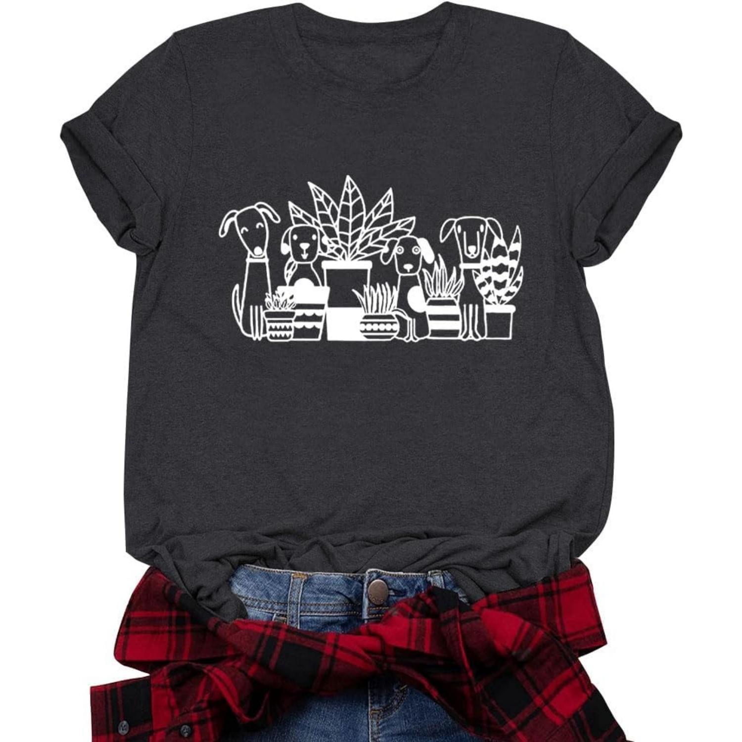 Plant Shirts for Women Dogs and Plants Lover Shirt Gardening Gifts Tee Funny Plant Mom Tops S чёрный