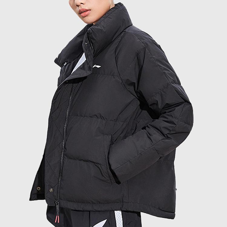 Li Ning Training Series Short Sports Casual Windproof Warm Down Jacket Winter Women Jacket Black AYMQ038-4
