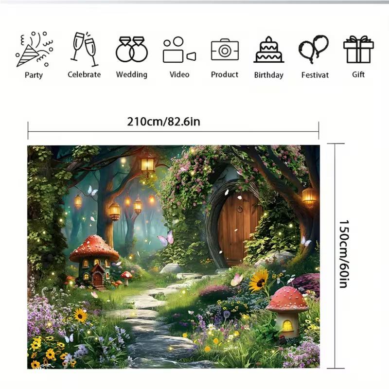 2D Magical Forest Mushroom Cottage Photography Backdrop for Toddler Photoshoot