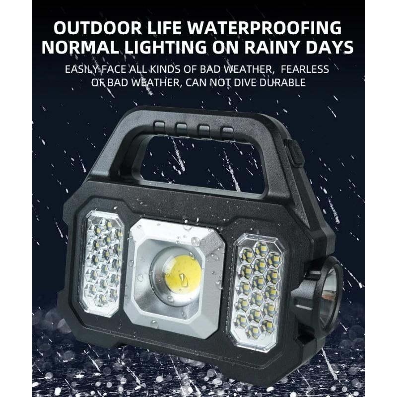 High Power LED COB Flashlights Rechargeable Camping Work Light Multi Functional Portable Light Solar Charging 6 Lighting Modes