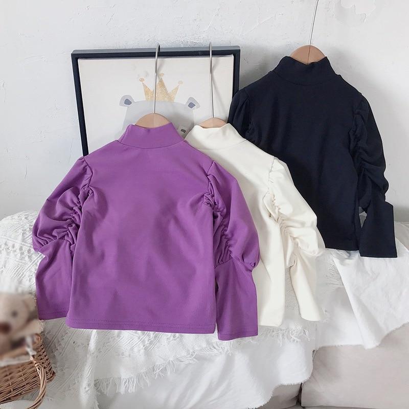 Dívčí top jednobarevná základní košile s vysokým výstřihem pro dívky 4-6 let pro volný čas