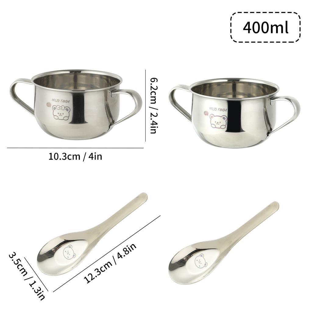 Bol pentru copii drăguț de 400 ml cu mâner dublu, bol pentru orez din oțel inoxidabil 304, bol pentru supă anti-opărire, set de veselă de bucătărie