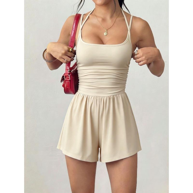 Strapless Women's Casual Summer Wide-leg Loose Chest-baring Waist-closing One-piece Pants Shorts