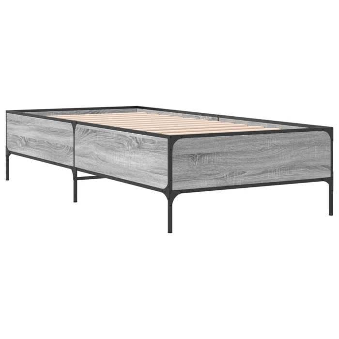 VidaXL Cadre de lit sonoma gris 100x200 cm bois d'ingénierie et métal, lit, lit d’invités, lit simple, meuble de chambre à 844964