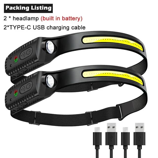 KDULIT Induction LED Headlamp COB Wide Beam Wave Sensor Head Lamp Built In Battery USB Rechargeable Fishing Headlight Lantern