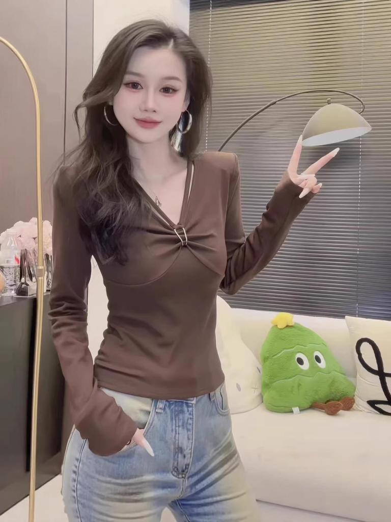 Chic Slim-Fit V-Neck Long-Sleeve Women's Top - 2026 Spring Arrival