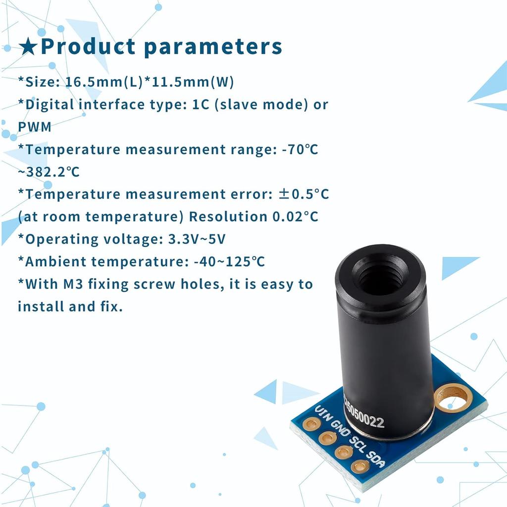 MLX90614ESF-DCI Non-Contact Infrared Temperature Sensor Module High Precision Infrared Temperature Sensor Module Long Distance 50cm Serial Port IIC