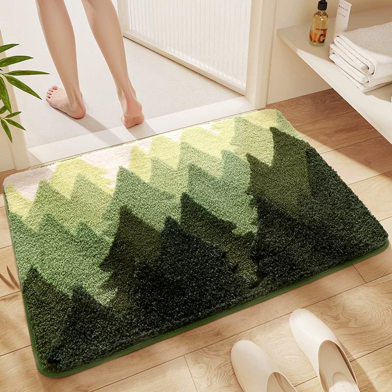 Strong Water-Absorbing Floor Mat At the Bathroom Entrance, Plush Quick-Drying Non-Slip Foot Mat, Pink Floral Carpet for the Shower Room