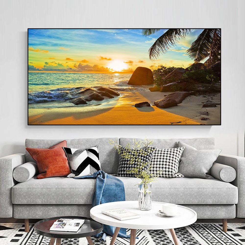 Modern Sea Wave Beach Sunset Landscape Canvas Painting Nature Seascape Posters and Prints Wall Art Pictures Home Decor