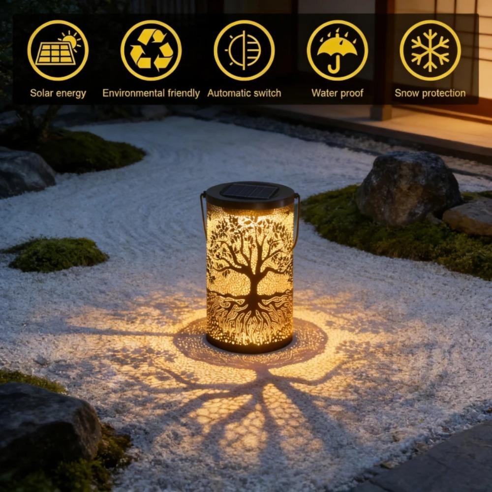 Solar Light Outdoors Handheld Iron Hollow Projector Light Hanging Solar Lantern Waterproof Solar Light  Decorative Lights