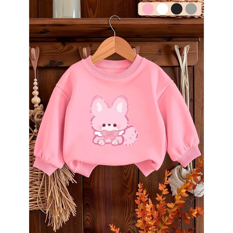 Sweet Cartoon Print Pattern, Comfortable and Simple Baby Round-neck Sweatshirt for 0-3 Year Old Baby Girls