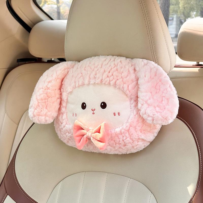 Plush Winter Car Headrest & Lumbar Support: Cute Cartoon Neck Pillow & Backrest Cushion