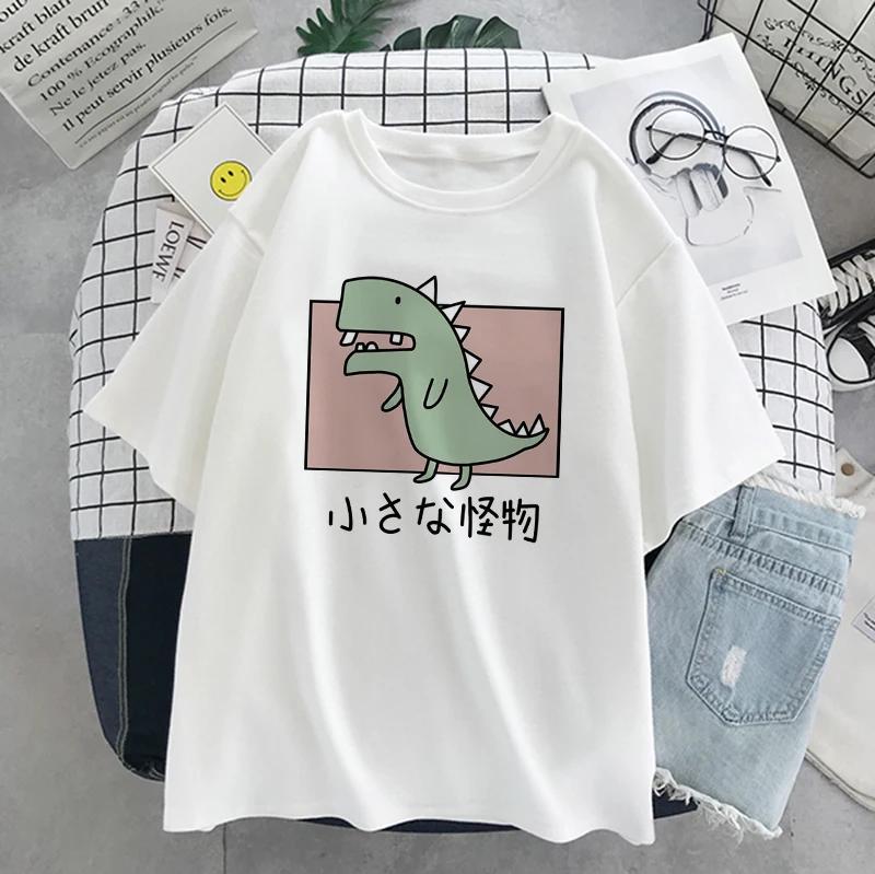 Dinosaur Summer New Cartoon Casual Punk Women T-shirt Short Sleeve Harajuku Vintage Fun Fashion Ins Cute Sweet Loose