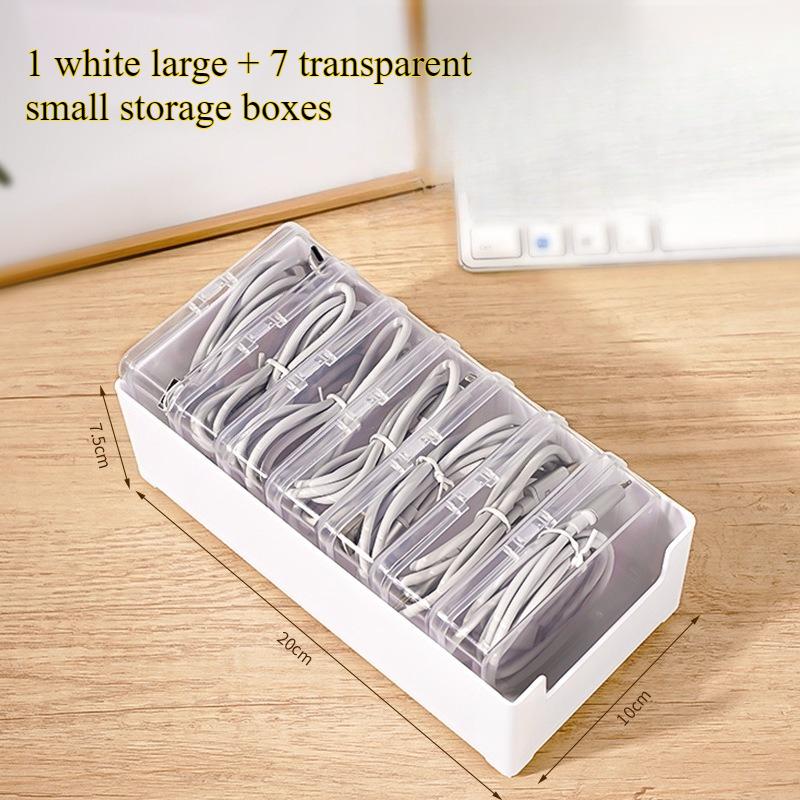 

A plastic cable organizer set with 7 transparent storage boxes - not waterproof, multi-purpose desktop cable management прозрачный