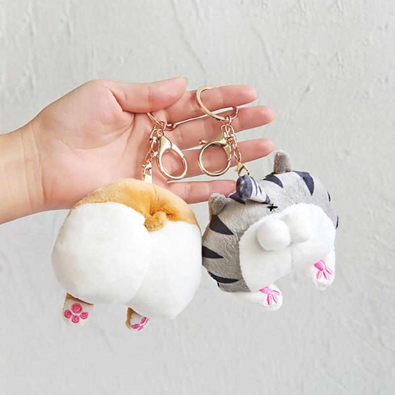 Cute Cat Butt Plush Keychain  Corgi Pig Butt Soft Fidget Toys Girls Child Bag Decoration