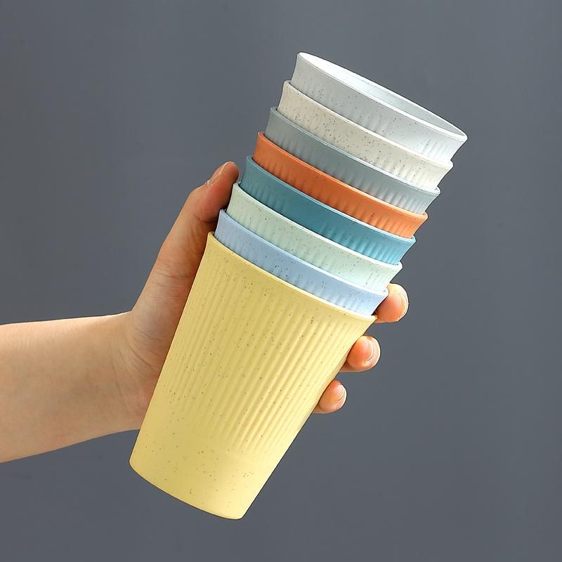 Wheat Straw Stripe Couple Water Cups Multi-Functional Milk Coffee Mug Household Plastic Mouthwash Cup Drinking Accessories