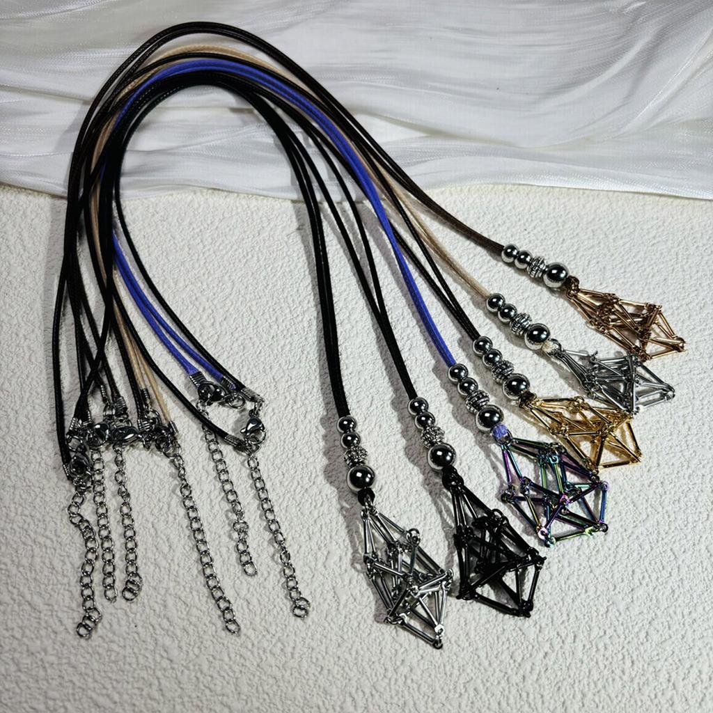 Adjustable Crystal Cage Necklace For Natural Stones Mesh Pendant Clavicle Chain Unisex Jewelry Gift For Men And Women