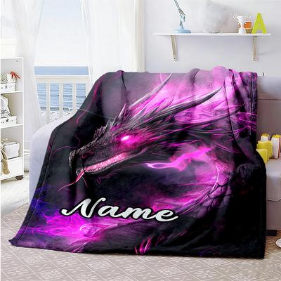 Flame Black Dragon Personalized Name Blanket Gift Customizable Blanket Warmthful Decor Suitable for Picnics Bed Living Room Seaside