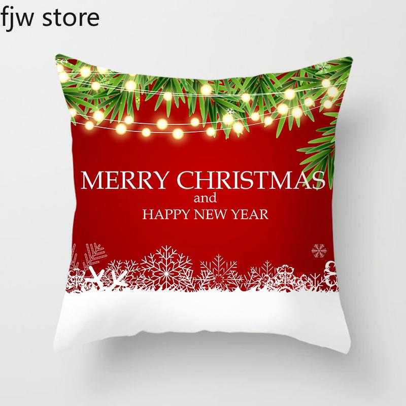 Merry Christmas and Happy New Year Decorative Pillow Cover Sofa  Ornament Office Chair Cushion  Home Decor