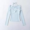 2025 Spring/Summer Women's Slim Fit Halter Neck Long Sleeve Lace Top